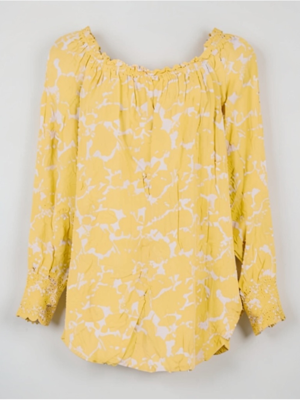 Terra & Sky Yellow Off-White Floral Off The Shoulder Blouse Top 3X 24W-26W